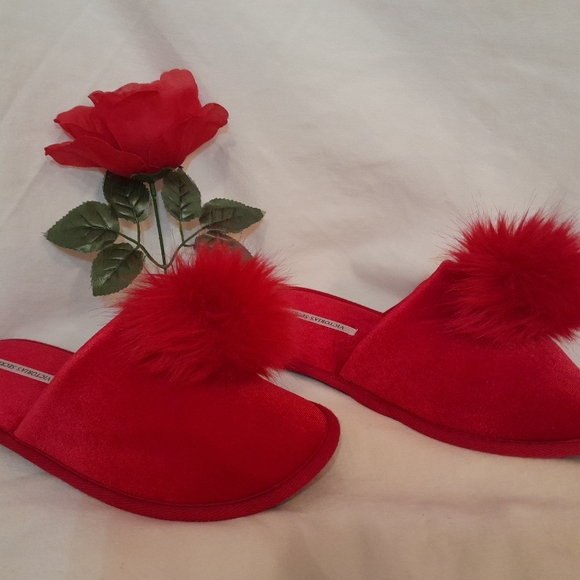 - Victoria Secret Red Pom Pom Slippers - Picture 7 of 8